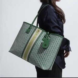 Tory Burch Gemini Link Canvas Women Tote Malachite